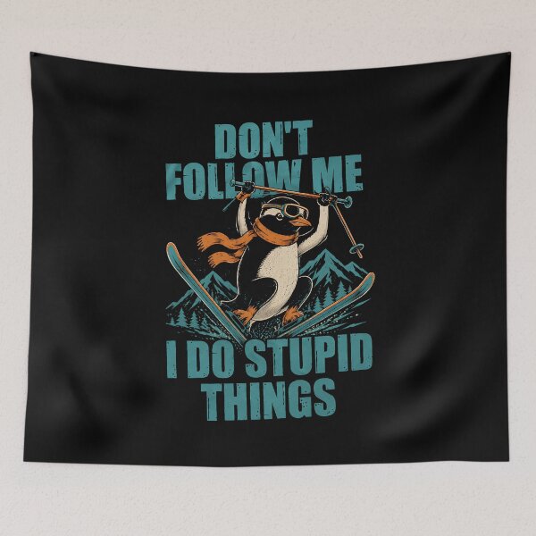 Item preview, Don't Follow Me I Do Stupid Things Skiing Penguin T-Shirt designed and sold by D-F-R-K.