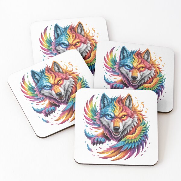 Item preview, Cyber Neon Phoenix Wolf Rainbow Fantasy T-Shirt designed and sold by RBToper.