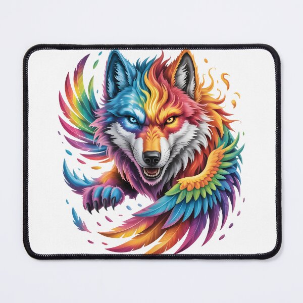 Item preview, Cyber Neon Phoenix Wolf Rainbow Fantasy T-Shirt designed and sold by RBToper.