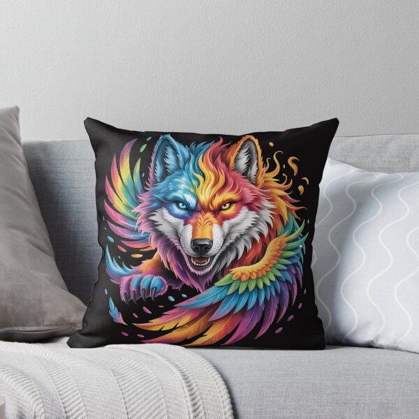 Item preview, Cyber Neon Phoenix Wolf Rainbow Fantasy T-Shirt designed and sold by RBToper.