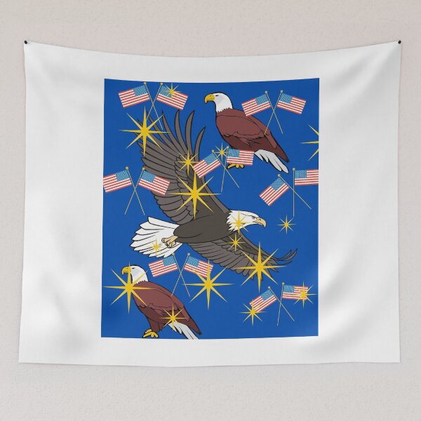 Artikelvorschau, Weißkopfseeadler, amerikanische Flagge, funkelnder patriotischer blauer Kunstdruck entworfen und verkauft von Extremeallie.