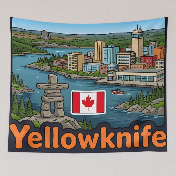 Item preview, Yellowknife NWT Northwest Territories Canada Cute Skyline Flag designed and sold by HowToCanadian.