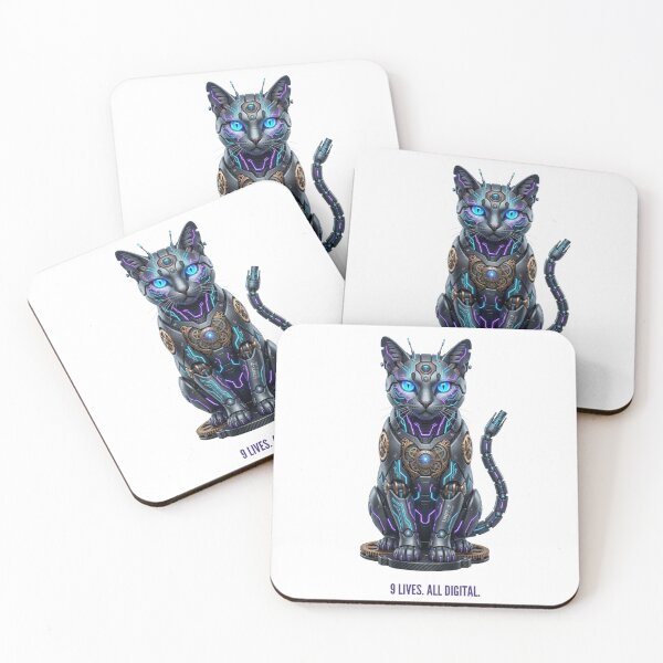 Item preview, Cyberpunk Cat: 9 Lives All Digital Futuristic Neko designed and sold by CalmFrameArt.