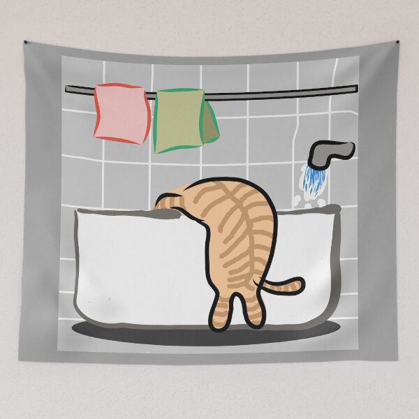Item preview, Sneaky Cat Drinking Bath Water Funny Feline Art designed and sold by aimicat.