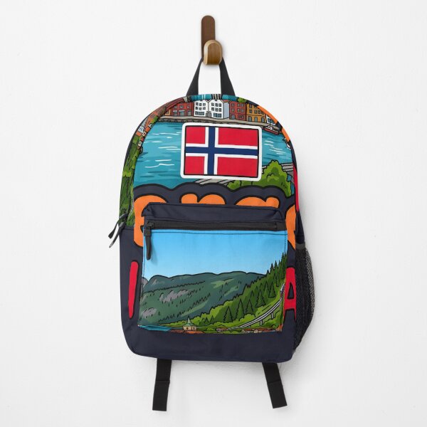 Item preview, Bergen Norway Cute Skyline Flag Colorful Landscape designed and sold by HowToCanadian.