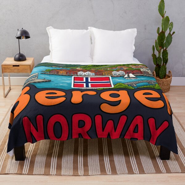 Item preview, Bergen Norway Cute Skyline Flag Colorful Landscape designed and sold by HowToCanadian.