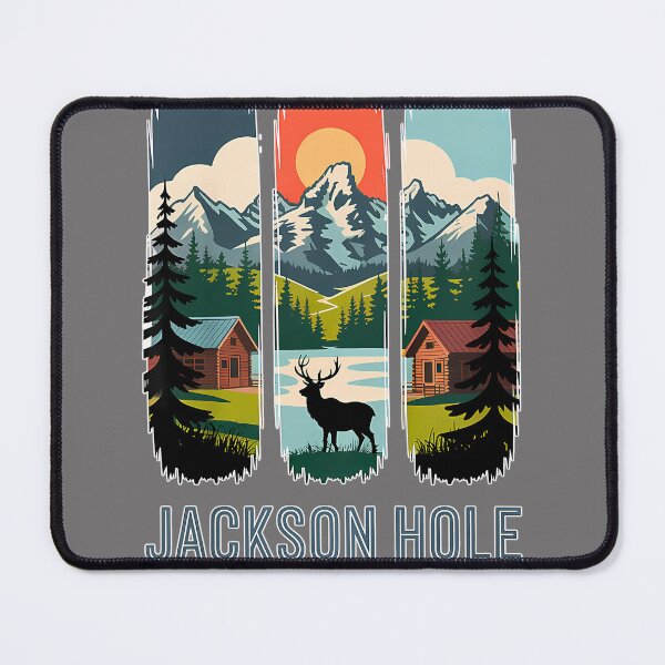 Item preview, Jackson Hole Wyoming Elk Mountain Cabin Retro Travel Art designed and sold by KristineLi.