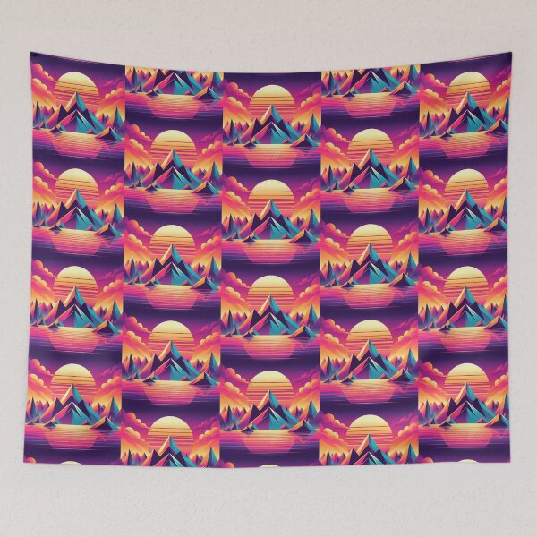 Item preview, Retro Neon Mountains – Synthwave Landscape Design designed and sold by Dogandesighn.