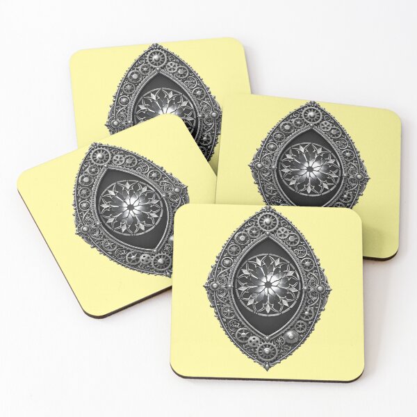 Item preview, The Cathedral Gear Mandorla | Gothic Clockwork Rose Window Silver Emblem Art designed and sold by Studio77-Gothic.