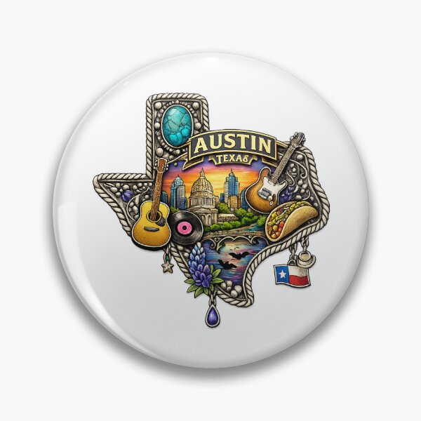 Item preview, Badge brooch Austin Texas  designed and sold by Black British  Designer - Photographer.
