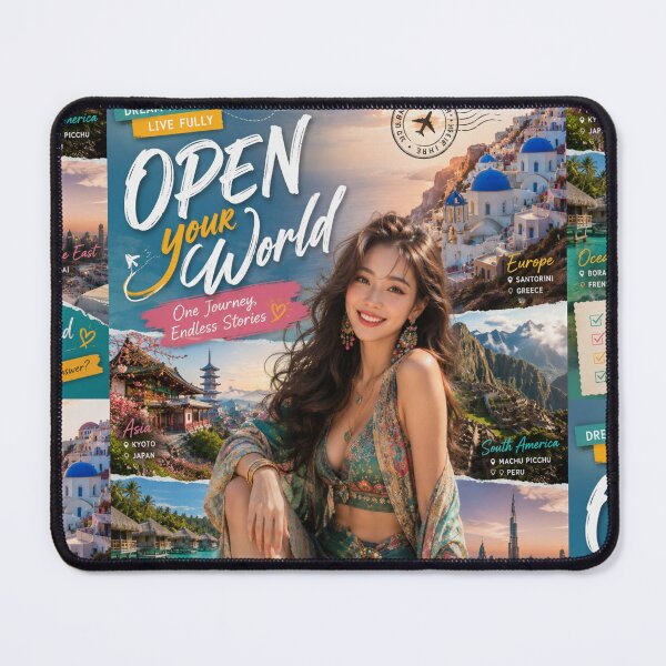 Item preview, Open Your World Travel Poster | Wanderlust Adventure Aesthetic Wall Art designed and sold by Inkora-Art.