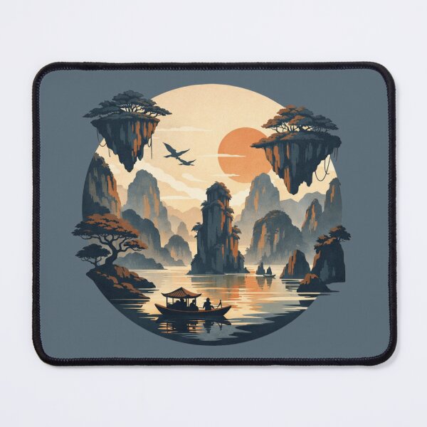 Item preview, Serene Chinese River Landscape – Oriental Sunset Emblem designed and sold by SilentPowerArt.