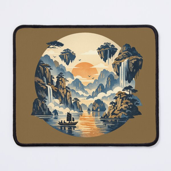 Item preview, Dreamy Floating Mountains Sunset – Chinese Ink Medallion designed and sold by SilentPowerArt.