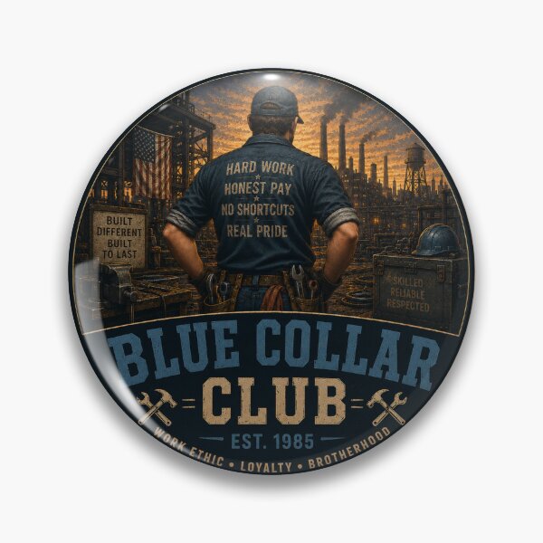 Item preview, BLUE COLLAR CLUB Retro Badge – Vintage Worker Graphic designed and sold by Mac Sketches.