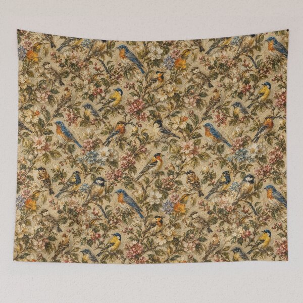 Item preview, Song Bird & Floral  Pattern | Vintage Botanical Wallpaper | Elegant Avian Textile Design designed and sold by AnimalAirtistry.