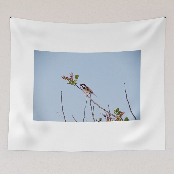 Item preview, Colorful Songbird Perched on Branch Against Clear Blue Sky With Green Leaves designed and sold by Nmallia.