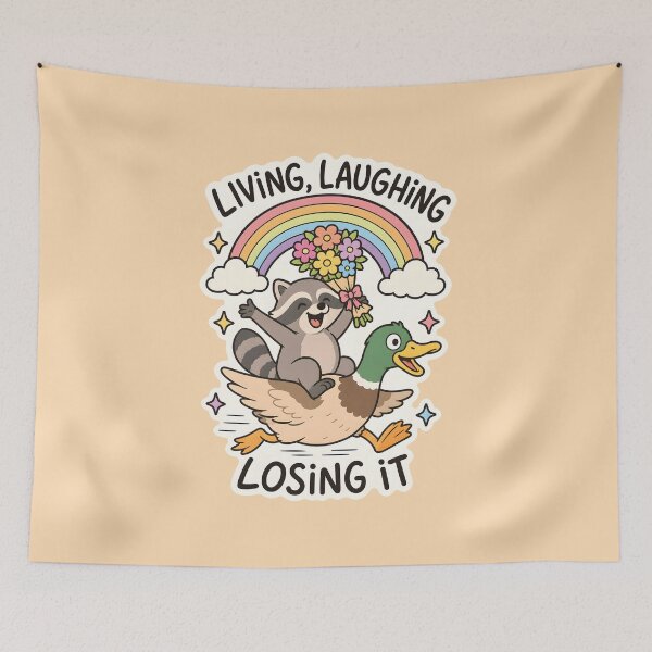 Item preview, Living, Laughing, Losing It - Funny Raccoon Mental Health designed and sold by thecatcouch.