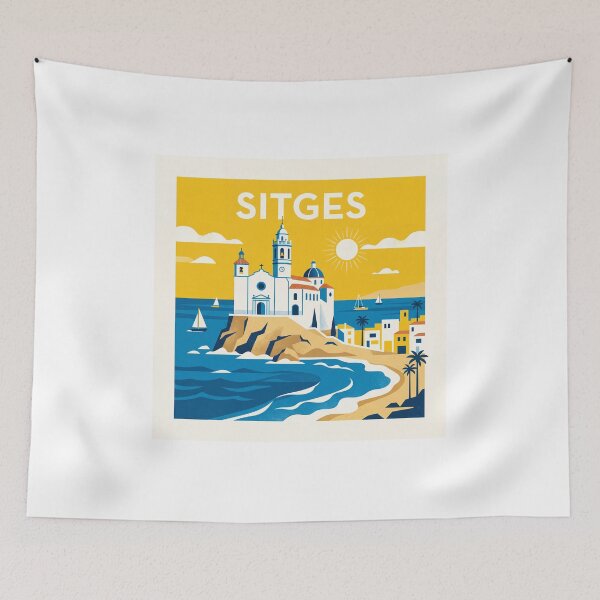 Item preview, Sitges Spain Travel Poster - Minimalist Mediterranean City Art designed and sold by ryanguas.
