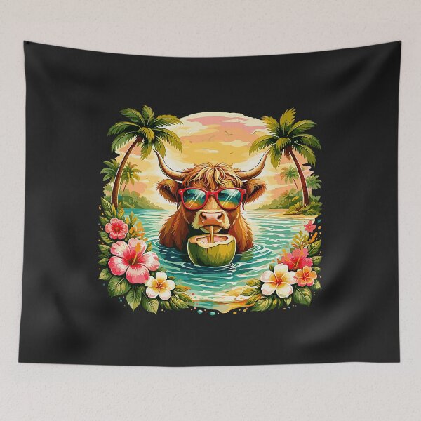 Item preview, Funny Highland Cow Tropical Beach Hawaii Summer Vacation designed and sold by Littermin.