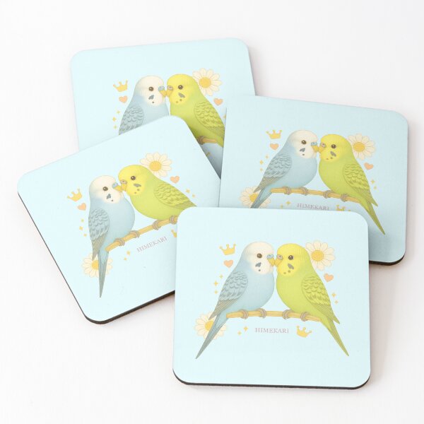 Item preview, Budgie Couple with Daisies - Solid Blue designed and sold by HIMEKARI.