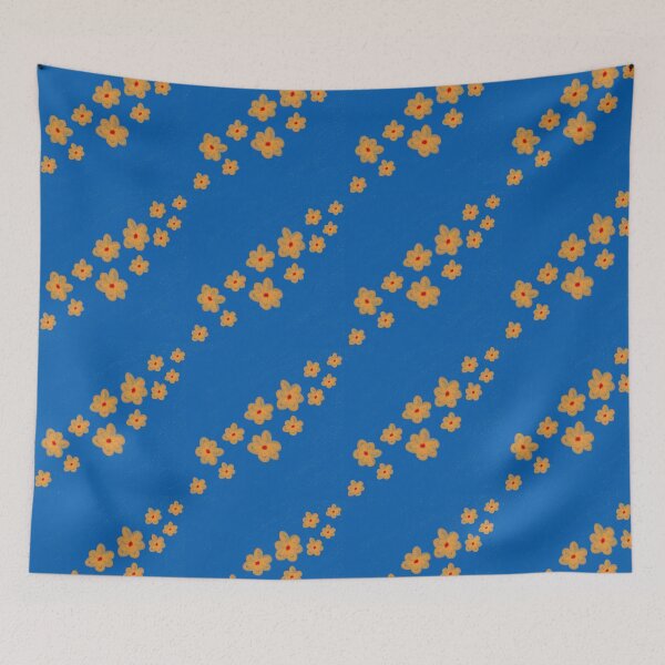 Item preview, Yellow flowers on blue designed and sold by Raffaella Lunelli.