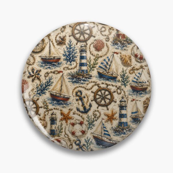 Item preview, Vintage Nautical Seamless Pattern | Coastal Lighthouse & Sailboat Wallpaper | Maritime Oil Painting Textile Design designed and sold by AnimalAirtistry.