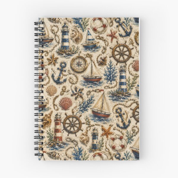 Item preview, Vintage Nautical Seamless Pattern | Coastal Lighthouse & Sailboat Wallpaper | Maritime Oil Painting Textile Design designed and sold by AnimalAirtistry.