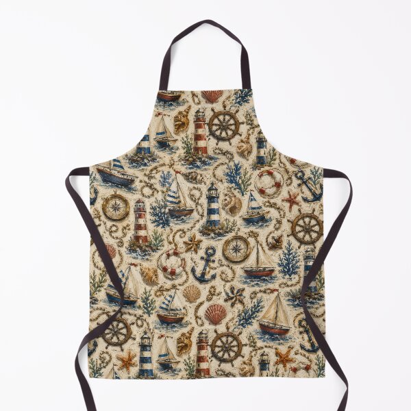 Item preview, Vintage Nautical Seamless Pattern | Coastal Lighthouse & Sailboat Wallpaper | Maritime Oil Painting Textile Design designed and sold by AnimalAirtistry.