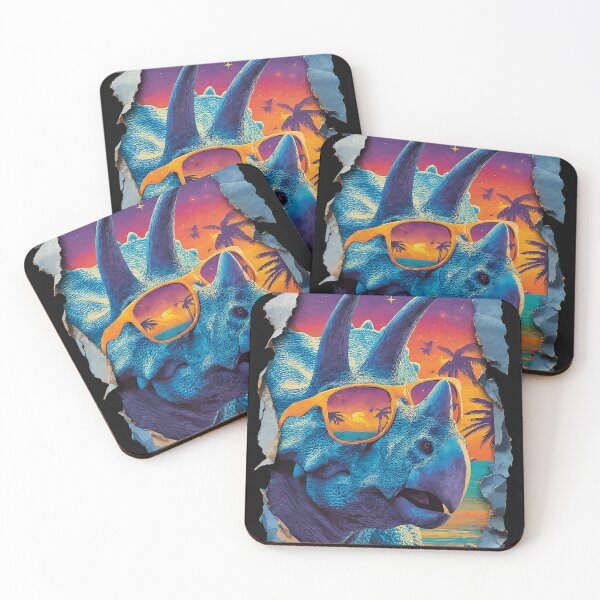 Item preview, Triceratops with Sunglasses Sunset Tropical Summer Dinosaur designed and sold by Littermin.