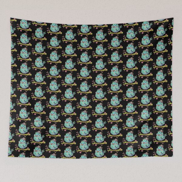 Item preview, Sleepy Cyan Songbird in Fancy Headwear designed and sold by Emegan Print Art.