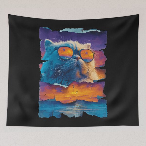 Item preview, Persian Cat with Sunglasses Sunset Beach Tropical Summer  designed and sold by Littermin.