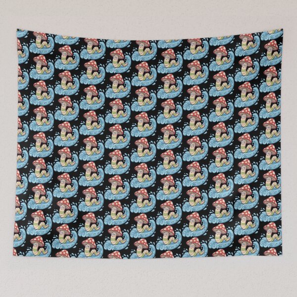 Item preview, Surfing Kawaii Worm in Red Toadstool Hat designed and sold by Emegan Print Art.