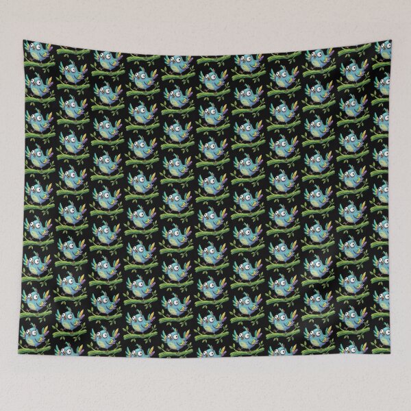 Item preview, Excited Azure Songbird Perched on Leafy Bough designed and sold by Emegan Print Art.