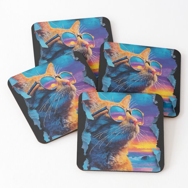 Item preview, Tabby Cat with Sunglasses Sunset Beach Tropical Summer Vibes designed and sold by Littermin.