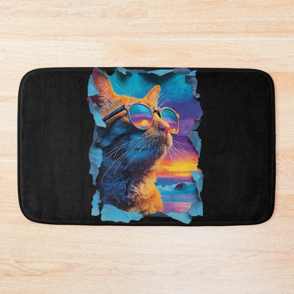 Item preview, Tabby Cat with Sunglasses Sunset Beach Tropical Summer Vibes designed and sold by Littermin.