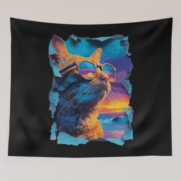 Item preview, Tabby Cat with Sunglasses Sunset Beach Tropical Summer Vibes designed and sold by Littermin.