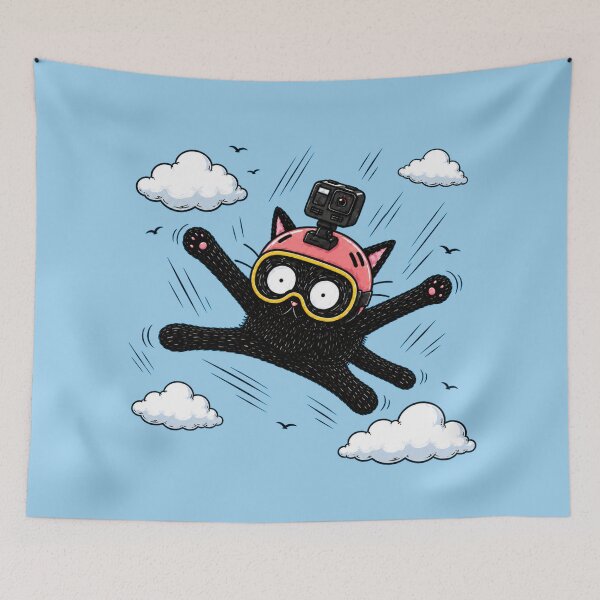 Item preview, Funny Skydiving Cat with Action Camera – Cute Black Cat Cartoon designed and sold by Jankes88.