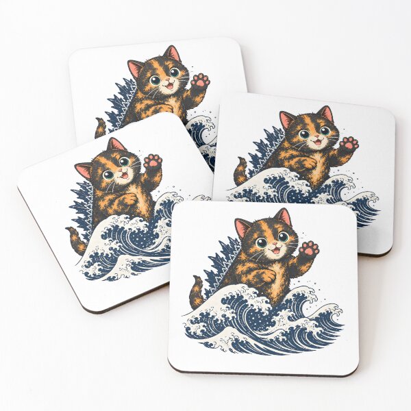Item preview, Catzilla Tortoiseshell Cat Kaiju Japanese Wave Sticker designed and sold by Martin's_Design.