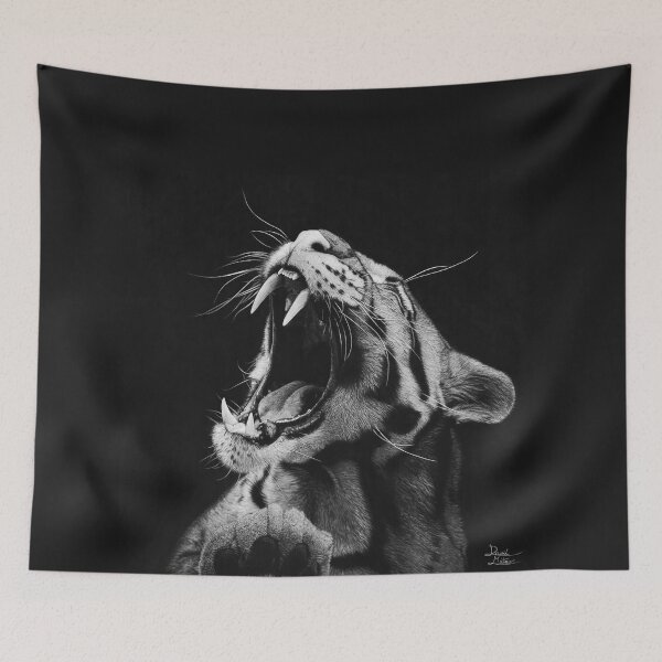 Item preview, Roaring Leopard — Hyperrealistic Charcoal Portrait in Black and White designed and sold by David Mateo ArtWorks.