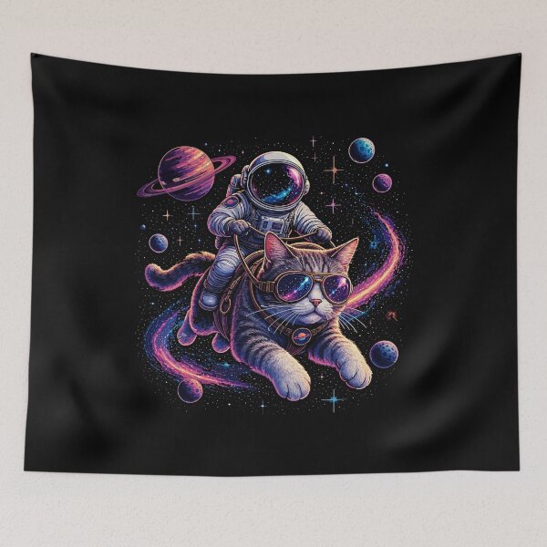 Item preview, Astronaut cat riding through space designed and sold by HandicraftArt.
