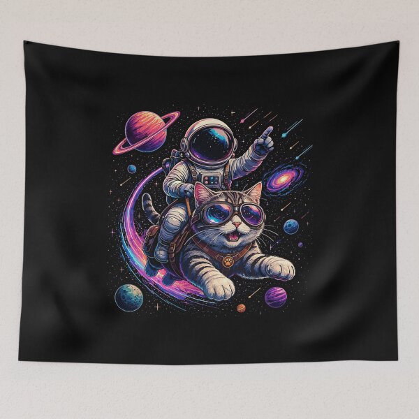 Item preview, Astronaut cat riding through space designed and sold by HandicraftArt.