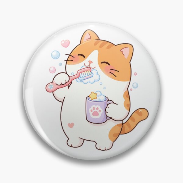 Item preview, Cute Orange Cat Brushing Teeth Kawaii Dental Care Routine Illustration designed and sold by NoopnyangStudio.