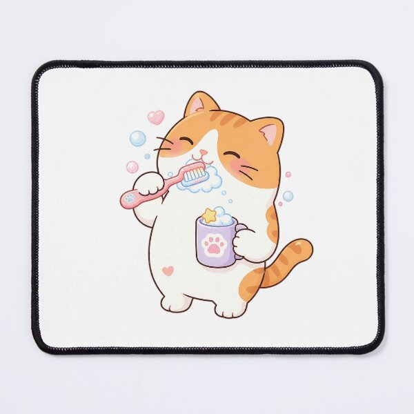 Item preview, Cute Orange Cat Brushing Teeth Kawaii Dental Care Routine Illustration designed and sold by NoopnyangStudio.