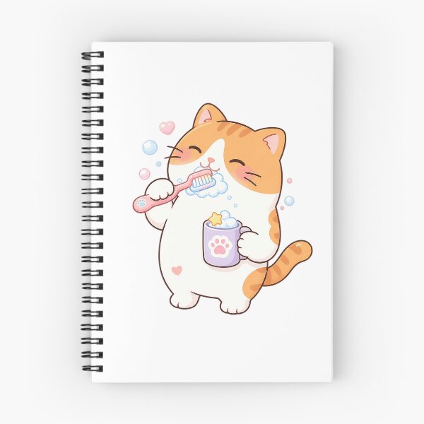 Item preview, Cute Orange Cat Brushing Teeth Kawaii Dental Care Routine Illustration designed and sold by NoopnyangStudio.