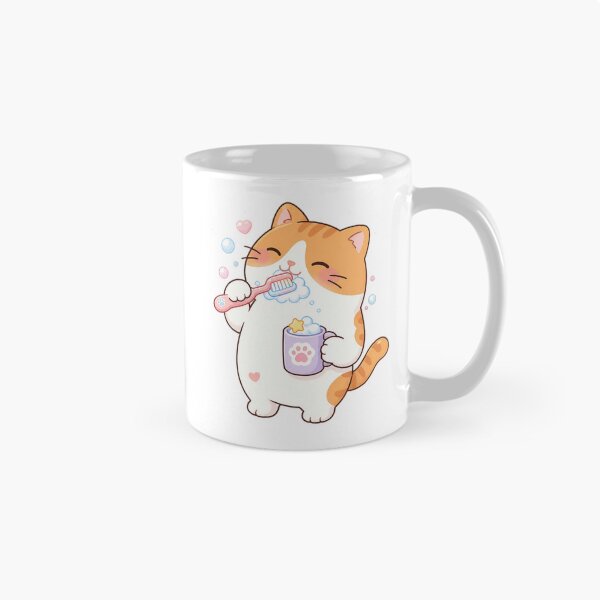 Item preview, Cute Orange Cat Brushing Teeth Kawaii Dental Care Routine Illustration designed and sold by NoopnyangStudio.