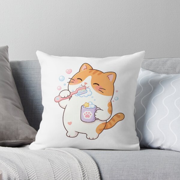 Item preview, Cute Orange Cat Brushing Teeth Kawaii Dental Care Routine Illustration designed and sold by NoopnyangStudio.