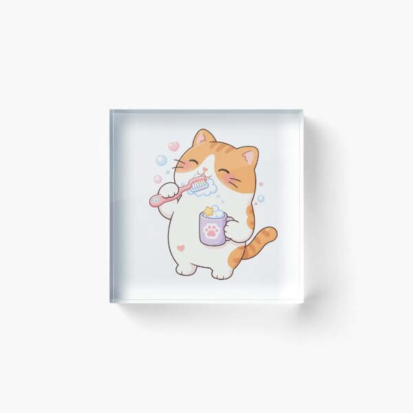 Item preview, Cute Orange Cat Brushing Teeth Kawaii Dental Care Routine Illustration designed and sold by NoopnyangStudio.