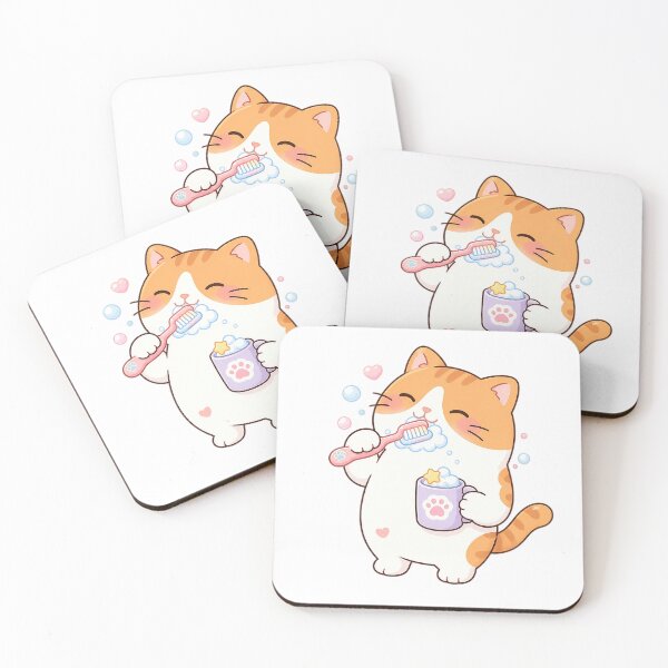 Item preview, Cute Orange Cat Brushing Teeth Kawaii Dental Care Routine Illustration designed and sold by NoopnyangStudio.
