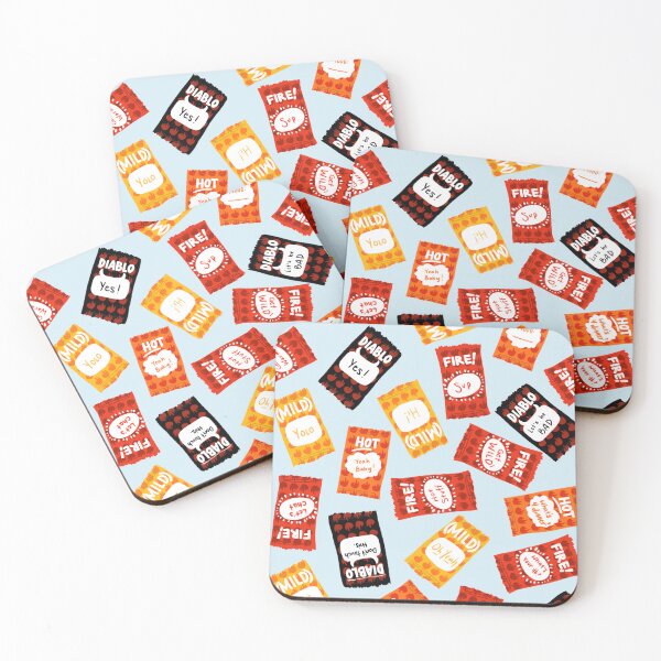 Item preview, Taco Bell sauces! Diablo, fire, hot and mild. On soft blue. designed and sold by katerosestudios.