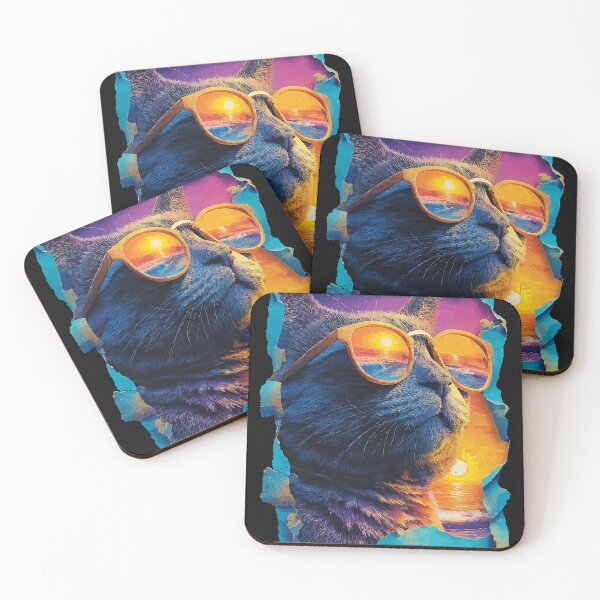 Item preview, Stylish Cat with Sunglasses Sunset Beach Tropical Summer designed and sold by Littermin.